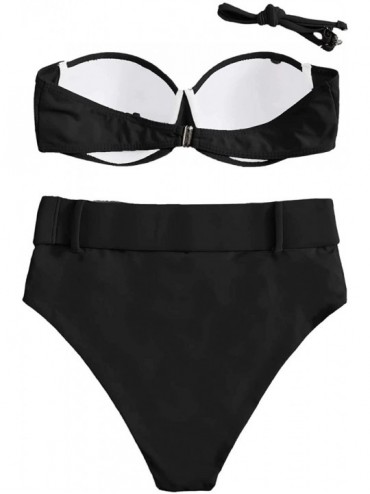 Sets Women's Strapless Push Up Underwire Swimsuit High Waist Two Piece Bikini Set - Black - CP199992NSO $12.56