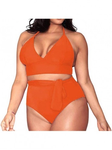 Racing Plus Size Bathing Suits for Women High Waisted Tummy Control Swimwear Swimsuit Full Coverage - Orange - CQ197HX7TWG $3...
