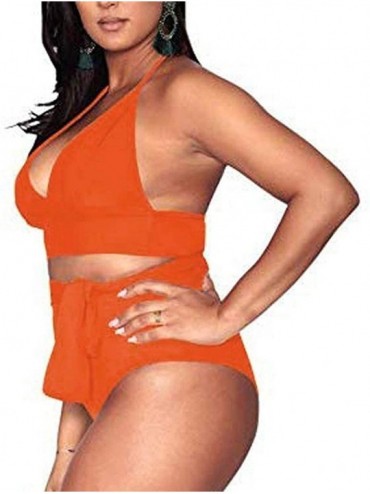 Racing Plus Size Bathing Suits for Women High Waisted Tummy Control Swimwear Swimsuit Full Coverage - Orange - CQ197HX7TWG $1...