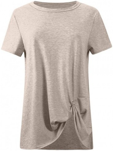 Sets Women's T Shirt Short Sleeve Summer Loose Twist Knot Casual Tunic Blouse Tanks Vest Tops - Khaki - C518O94Z3M5 $10.34
