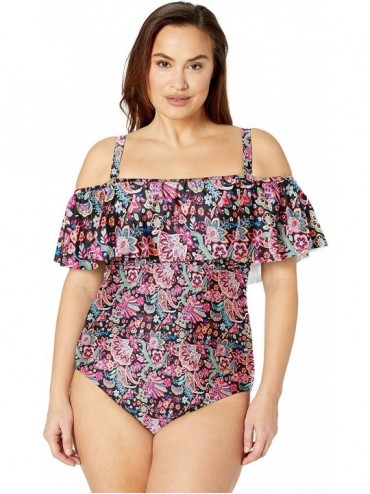 One-Pieces Women's Plus Size Valentina Ruffled One Piece Swimsuit - London Calling - CL18GWHK9XM $43.93