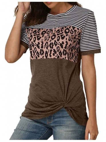 Racing Women Short Sleeve T Shirts Summer Casual Tops Blouse Color Block Leopard Print Crew Neck Tunic Tees - Coffee - CO196U...