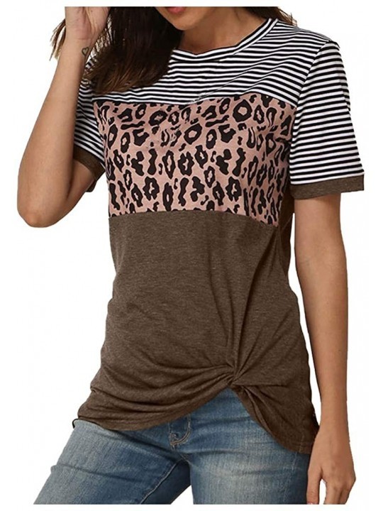 Racing Women Short Sleeve T Shirts Summer Casual Tops Blouse Color Block Leopard Print Crew Neck Tunic Tees - Coffee - CO196U...