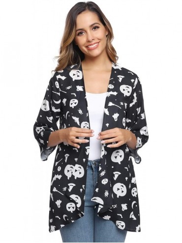 Cover-Ups Women 3/4 Sleeve Floral Chiffon Casual Loose Kimono Cardigan Capes - Pat1 - CL18Y3HYW0U $24.75