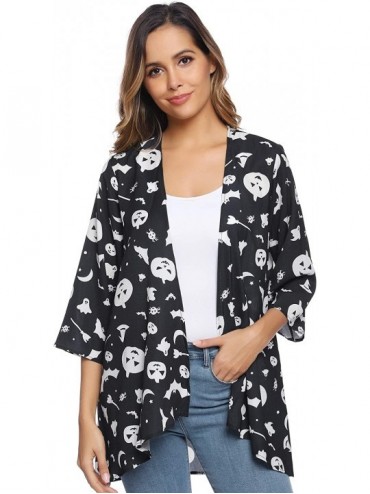 Cover-Ups Women 3/4 Sleeve Floral Chiffon Casual Loose Kimono Cardigan Capes - Pat1 - CL18Y3HYW0U $11.40