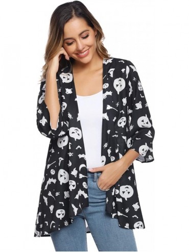 Cover-Ups Women 3/4 Sleeve Floral Chiffon Casual Loose Kimono Cardigan Capes - Pat1 - CL18Y3HYW0U $11.40
