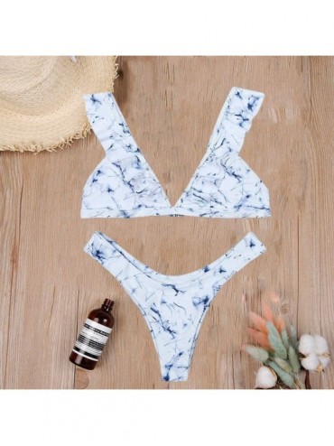 Sets Swimwear for Womens- Sexy Print Leaves Push-Up Two Piece Padded Bathing Swimsuit Beachwear Sets Bikini - White_01 - C118...