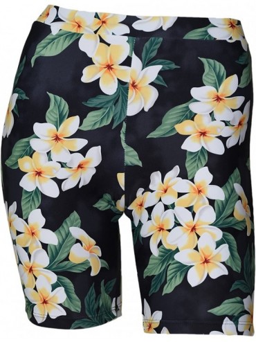 Board Shorts Women Plus Size UPF 50+ Skinny Shorts Swim Pants Rash Guard - Hawaiian Black Plumeria - CB18CKAA2Z7 $38.84