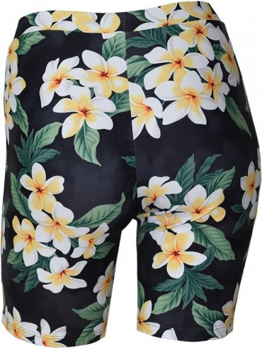 Board Shorts Women Plus Size UPF 50+ Skinny Shorts Swim Pants Rash Guard - Hawaiian Black Plumeria - CB18CKAA2Z7 $22.06