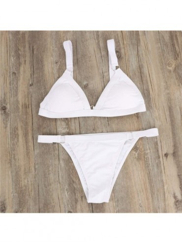 Sets Two Pieces Bikini Set for Women- Solid Color Triangle Bra with Low Waisted Ring Tied Bottom - White - CD18NY4XGTC $11.77