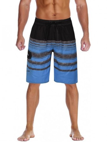 Racing Men's Beachwear Summer Holiday Swim Trunks Quick Dry Striped - Blue Striped - CF18GNT6AIK $30.28