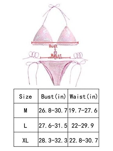 Sets Women Sexy Sequins Triangle Bikini 2 Piece Halter Padded Swimsuit Artificial Rhinestone Swimwear Beachwear - Pink - CH19...