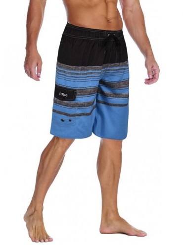 Racing Men's Beachwear Summer Holiday Swim Trunks Quick Dry Striped - Blue Striped - CF18GNT6AIK $17.01