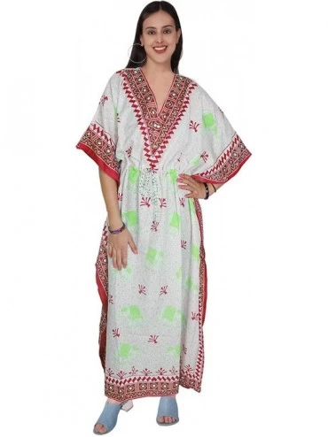 Cover-Ups Women's Tunic Viscose Kaftan Summer Beachwear Maxi Dress (Free Size) - Red - CO195KEXUS0 $33.54