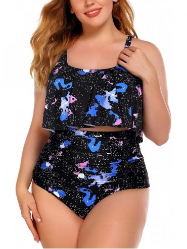 Sets Women Bikini Set Tummy Control Swimsuit Two Piece High Waist Floral Swimwear Plus Size - Sky Blue - CO190ZXLTHY $24.67