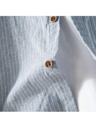 Rash Guards Tops Mens Causal Shirt Long Sleeve Button Cotton Linen Solid Color Loose Blouse - Blue - C418YLSCEDH $21.25