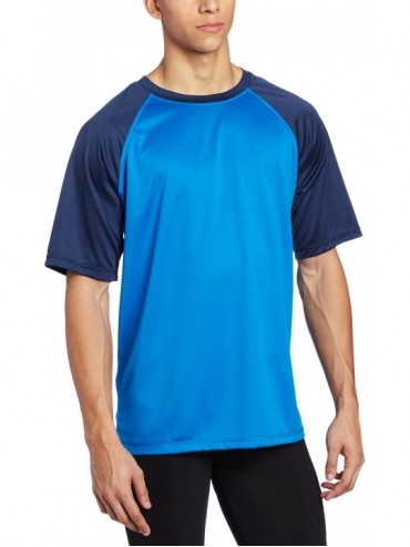 Rash Guards Men's Short Sleeve UPF 50+ Swim Shirt (Regular & Extended Sizes) - Contrast Royal - CF11BB8OBGV $35.31