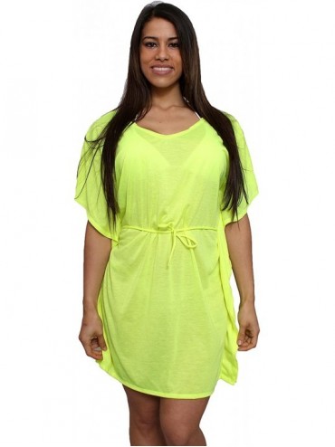 Cover-Ups Women's Tie Waist Tunic Swimwear Cover-up Beach Dress Made in The USA - Neon Yellow - CQ11T3Y8VK7 $19.39