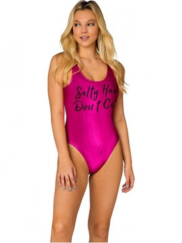 One-Pieces Women One Piece Sexy Printed Shiny Metallic Swimsuit High Cut Bathing Suits - Pink - CP18SNLAEK2 $28.57