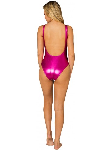 One-Pieces Women One Piece Sexy Printed Shiny Metallic Swimsuit High Cut Bathing Suits - Pink - CP18SNLAEK2 $28.57