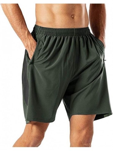 Racing Men's Workout Running Shorts Quick Dry Outdoors Gym Summer Beach Shorts with Pockets - Army Green - CP196UM5EM9 $28.92