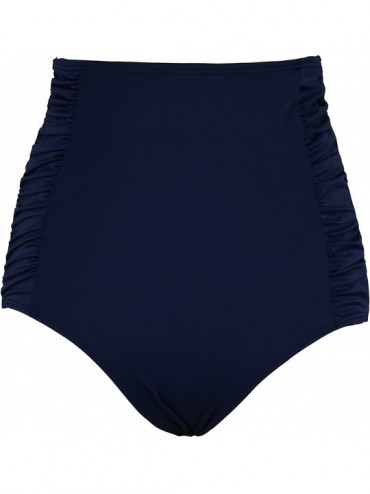 Sets Women's Vintage High Waisted Bikini Bottom Shirred Tankini Briefs - Navy Blue - CJ186OKUT6W $23.24