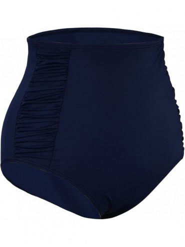 Sets Women's Vintage High Waisted Bikini Bottom Shirred Tankini Briefs - Navy Blue - CJ186OKUT6W $14.25