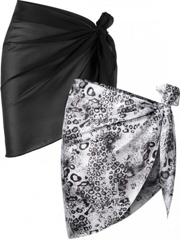 Cover-Ups 2 Pieces Women Beach Wrap Sarong Cover Up Chiffon Swimsuit Wrap Skirts - Black and Light Leopard Print - CJ19DEZ0SE...
