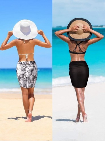 Cover-Ups 2 Pieces Women Beach Wrap Sarong Cover Up Chiffon Swimsuit Wrap Skirts - Black and Light Leopard Print - CJ19DEZ0SE...