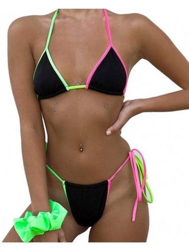 Sets Women Colorful Bikini- NDGDA Bandage 2 Piece Swimwear Beachwear Siamese Swimsuit - Black - CT18Q9MN54G $27.75
