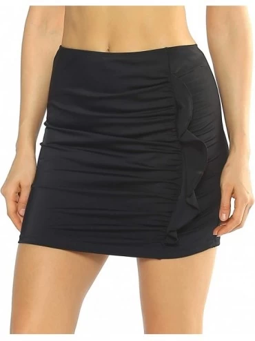 Tankinis Women's Ruched Flounce Swim Skirt Solid Color Tankini Swimsuit Bottom with Brief - Ruched Side Black - CR18SKSG3HQ $...