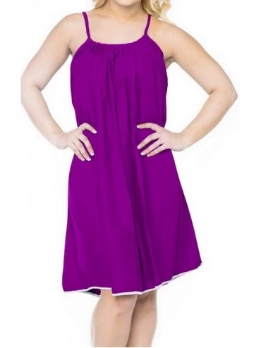 Cover-Ups Women's Midi Boho Vintage Ethnic Style Summer Tube Dress Solid Plain - Autumn Violet_m54 - CC12LBETVMX $41.70