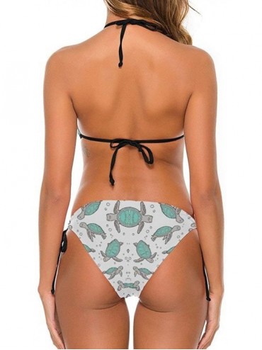 Sets Women Girl Two Piece Adjustable Halter Bikini Set Swimwear Bathing Suits - Sea Turtles Nautical Ocean Mint Green - CS199...