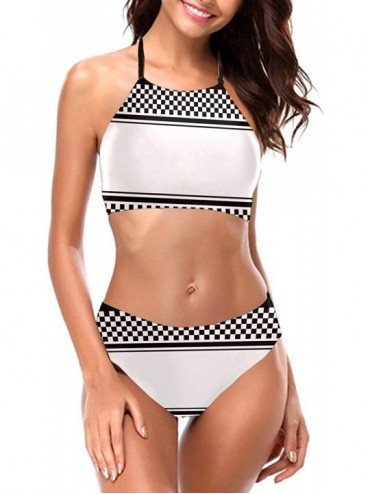 Sets Womens Bikini Set Play Cards Heart Spades Four Aces Halter Two Piece Swimwear - Checkered Racing Flags Roads - CT190THXX...