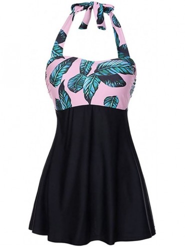Tankinis Women's Swimwear One/Two Piece Swimsuit Skirtini Swimdress with Boyshort/Bikini Bottom - Pink&black - CX18DA479GE $6...