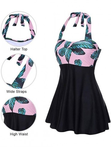 Tankinis Women's Swimwear One/Two Piece Swimsuit Skirtini Swimdress with Boyshort/Bikini Bottom - Pink&black - CX18DA479GE $3...