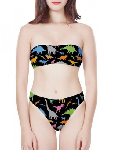 Sets Dinosaur Two Piece Swimsuit for Women Sexy Bandeau Top Strapless Bikini Set Swimwear Bathing Suits - Black - CN18TL2Y8IS...
