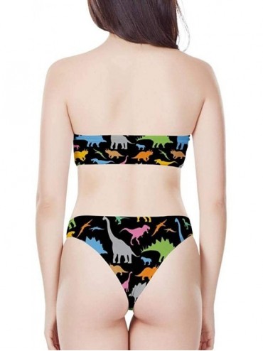 Sets Dinosaur Two Piece Swimsuit for Women Sexy Bandeau Top Strapless Bikini Set Swimwear Bathing Suits - Black - CN18TL2Y8IS...