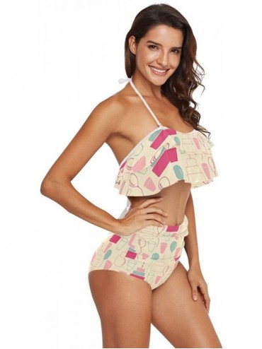 Sets Women's Swimsuits Balloon Cake Pattern Ruffled Halter Top Push Bikini Set Two Piece Bathing Suits - CE18TC5IKUU $25.59