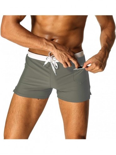 Trunks Mens Swimwear Swim Trunks Short Boxer Briefs with Zipper Pockets - Grey - CZ18ECHUI04 $21.23