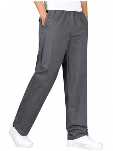 Rash Guards Men's Casual Long Trouser Plus Size Straight Leg Flat-Front Loose Premium Work Cargo Pants - Gray - CI18WN0TXIS $...