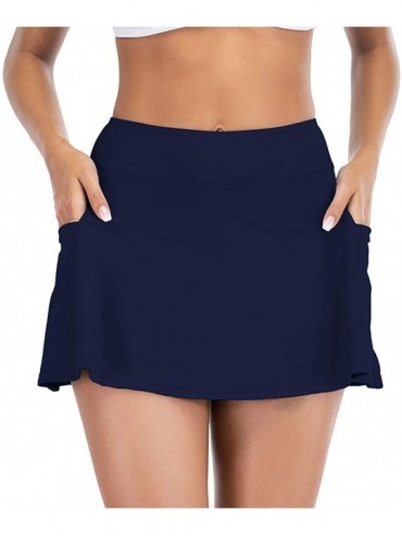 Tankinis Swim Skirt Tankini Bikini Bottoms Womens Board Shorts with Side Pocket Sun Protection Swim Shorts for Women Navy - C...
