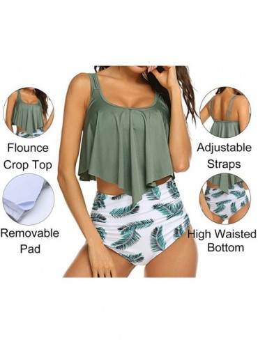 Sets Women's High Waisted Swimsuits Ruffle Print Bathing Suits Two Piece Bikini Set Swimwear - 008 Army Green - CS18SA7RT6T $...