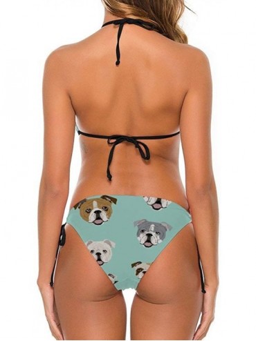 Sets Women's Stylish Sexy Bikini Set Two Piece Halter Summer Beach Swimsuits - Stupid Funny English Bulldog - C4198XIMK9K $23.07
