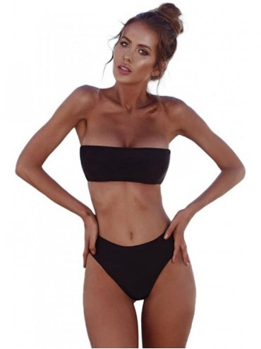 Sets New Swimsuit!! Women Bandeau Bandage Bikini Set Push-Up Brazilian Swimwear Beachwear Swimsuit - Black - CR1906T6RZU $28.34