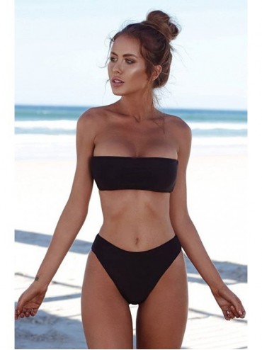 Sets New Swimsuit!! Women Bandeau Bandage Bikini Set Push-Up Brazilian Swimwear Beachwear Swimsuit - Black - CR1906T6RZU $17.86
