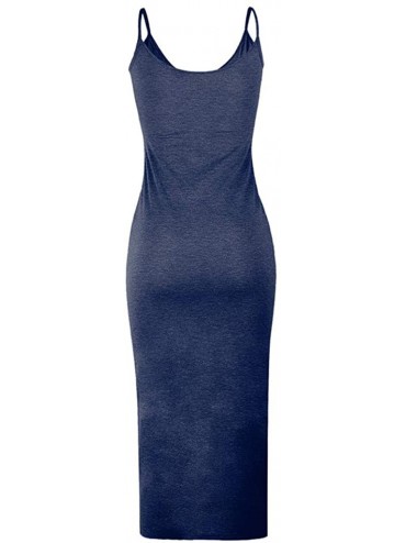 Cover-Ups Women's Summer Casual Loose Long Dress Split Maxi Dresses Bodycon Sundress Basic Dress Button Down Dress - Navy - C...