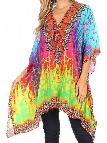 Cover-Ups Aymee Women's Caftan Poncho Cover up V Neck Top Lace up with Rhinestone - Jm91-multi - CW193DHD24D $81.27
