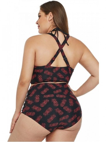 Sets Plus Size Pineapple Print Swimsuits for Women Tankini Set Tummy Control- 2 Pieces - Pineapple - CH195I7LGZT $32.44