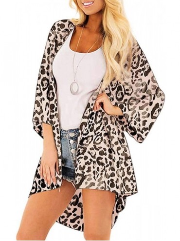 Cover-Ups Women's Floral Striped Leopard Printed Kimono Casual Loose Open Front Cardigan Tops Cover Up - Sheer Leopard - C718...